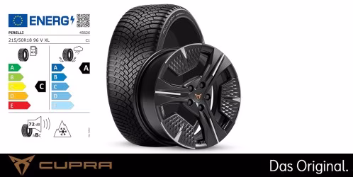 Original SEAT CUPRA Raval 18 Zoll Winterkomplettradsatz Defier Machined schwarz Pirelli CINTURATO WINTER 3 215/50 R18 96 V XL 7,0J x 18 ET42