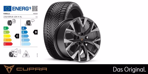 Original SEAT CUPRA Terramar 18 Zoll Winterkomplettradsatz Atomic schwarz-silber Pirelli POWERGY 2 WINTER 235/55 R18 104 H XL 8,0J x 18 ET38