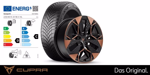 Original SEAT CUPRA Raval 19 Zoll Winterkomplettradsatz Vandal Copper Machined/ schwarz  Semperit SPEED-GRIP 5 235/40 R19 96 V XL 8,0J x 19 ET47