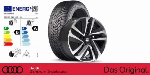 Original SEAT Tarraco 18 Zoll Winterkomplettradsatz Exclusive silber / schwarz Bridgestone Blizzak LM005 / 235/55 R18 104 H XL / 7,0J x 18 ET43