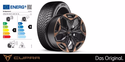 Original SEAT CUPRA Terramar 19 Zoll Winterkomplettradsatz Cosmic Copper Black R + Tech Copper Machined  Bridgestone BLIZZAK 6 255/45 R19 104 W XL 8,5J x 19 ET38