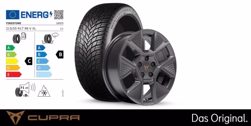 Original SEAT CUPRA Raval 17 Zoll Winterkomplettradsatz Entryo Dark Shadow Firestone WINTERHAWK 4 215/55 R17 98 V XL 7,0J x 17 ET42