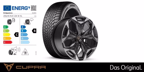 Original SEAT CUPRA Terramar 19 Zoll Winterkomplettradsatz Cosmic schwarz/ glanzgedreht Bridgestone BLIZZAK 6 255/45 R19 104 W XL 8,5J x 19 ET38